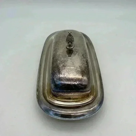 Vintage Silveplate, Butter Dish Elegant Patterned Pineapple Top, Glass insert - Picture 4 of 12
